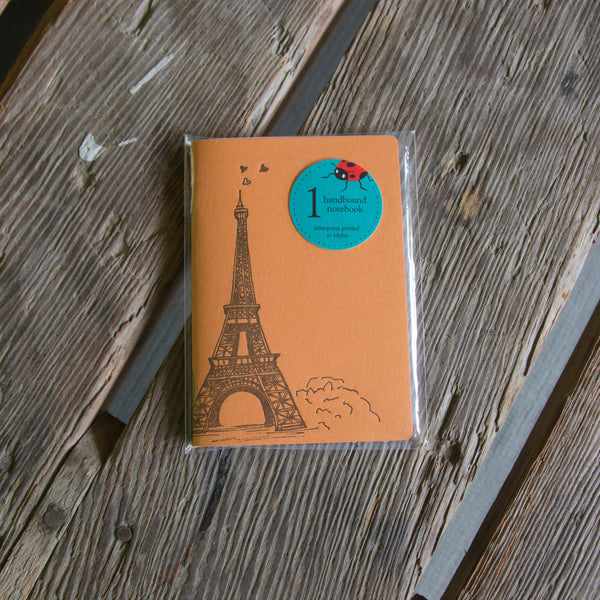 Eiffel Tower Notebook, hand drawn and staple bound, letterpress printed eco friendly