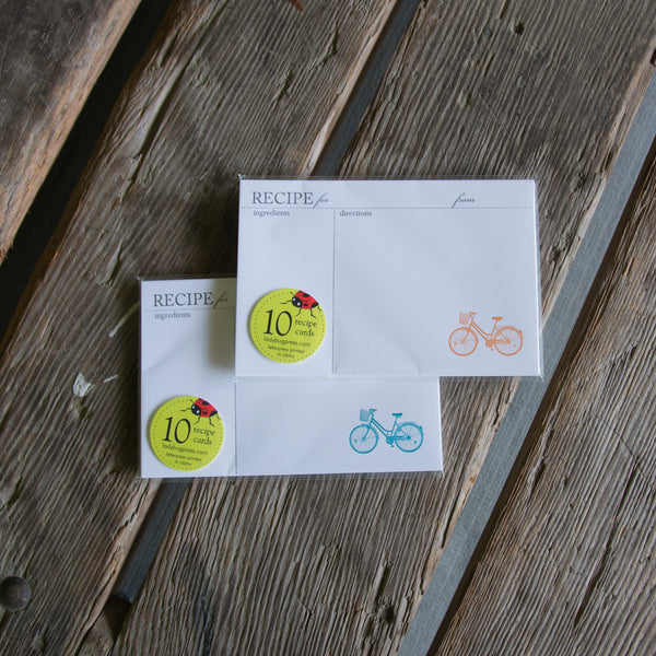 Cruiser Bike Recipe Cards, single color, modern design (Letterpress printed, 4x6 inches)