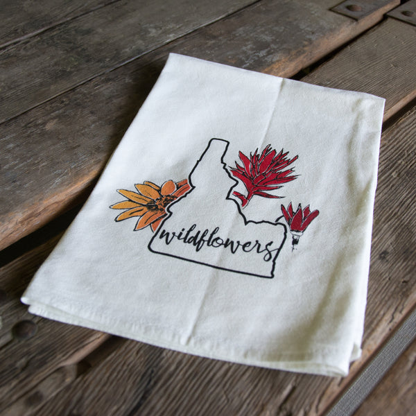 Idaho Wildflowers Tea Towel, Screen Printed flour sack towel