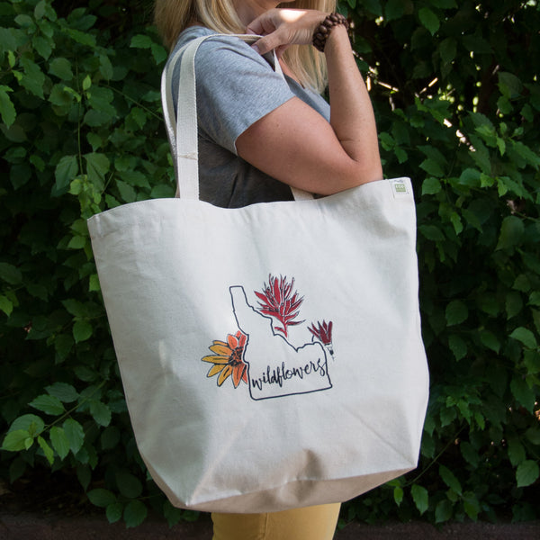 Idaho Wildflowers Tote Bag, Screen Printed Large heavy duty canvas bag