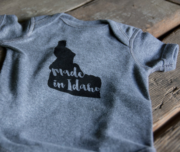 Made in Idaho Onesie, eco-friendly waterbased inks