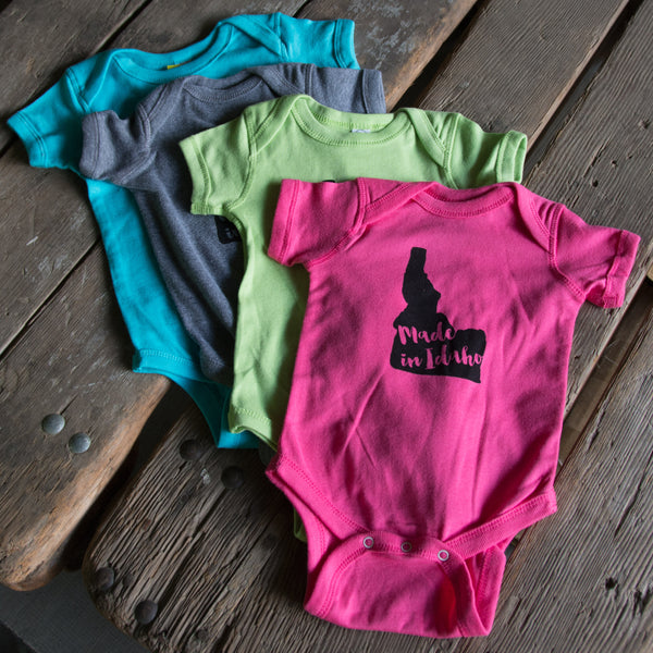 Made in Idaho Onesie, eco-friendly waterbased inks