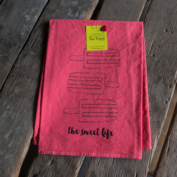 Dyed Popsicle tea towel, Screen Printed flour sack dish towel