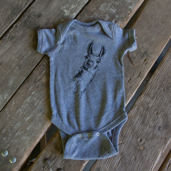 Llama onesie, eco-friendly waterbased inks