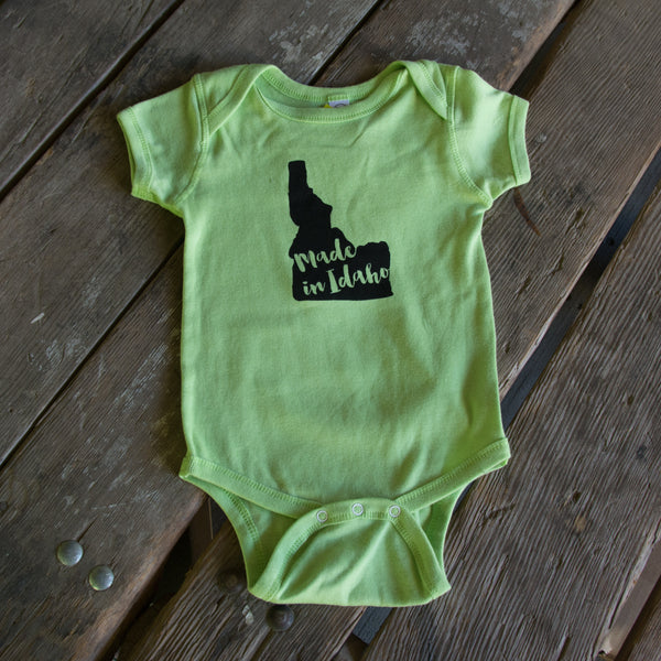 Made in Idaho Onesie, eco-friendly waterbased inks