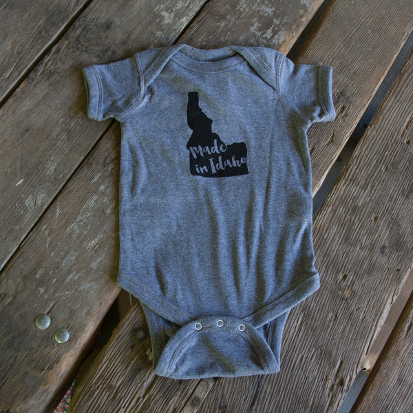 Made in Idaho Onesie, eco-friendly waterbased inks