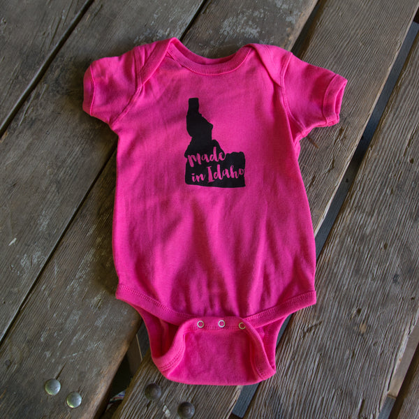 Made in Idaho Onesie, eco-friendly waterbased inks