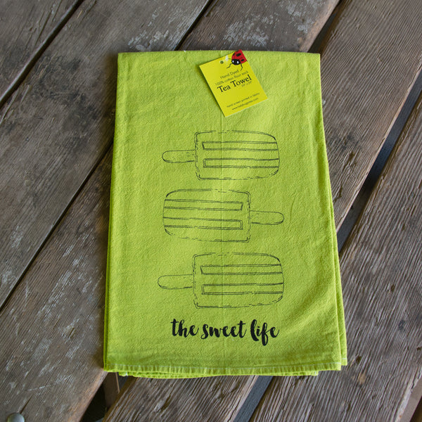 Dyed Popsicle tea towel, Screen Printed flour sack dish towel
