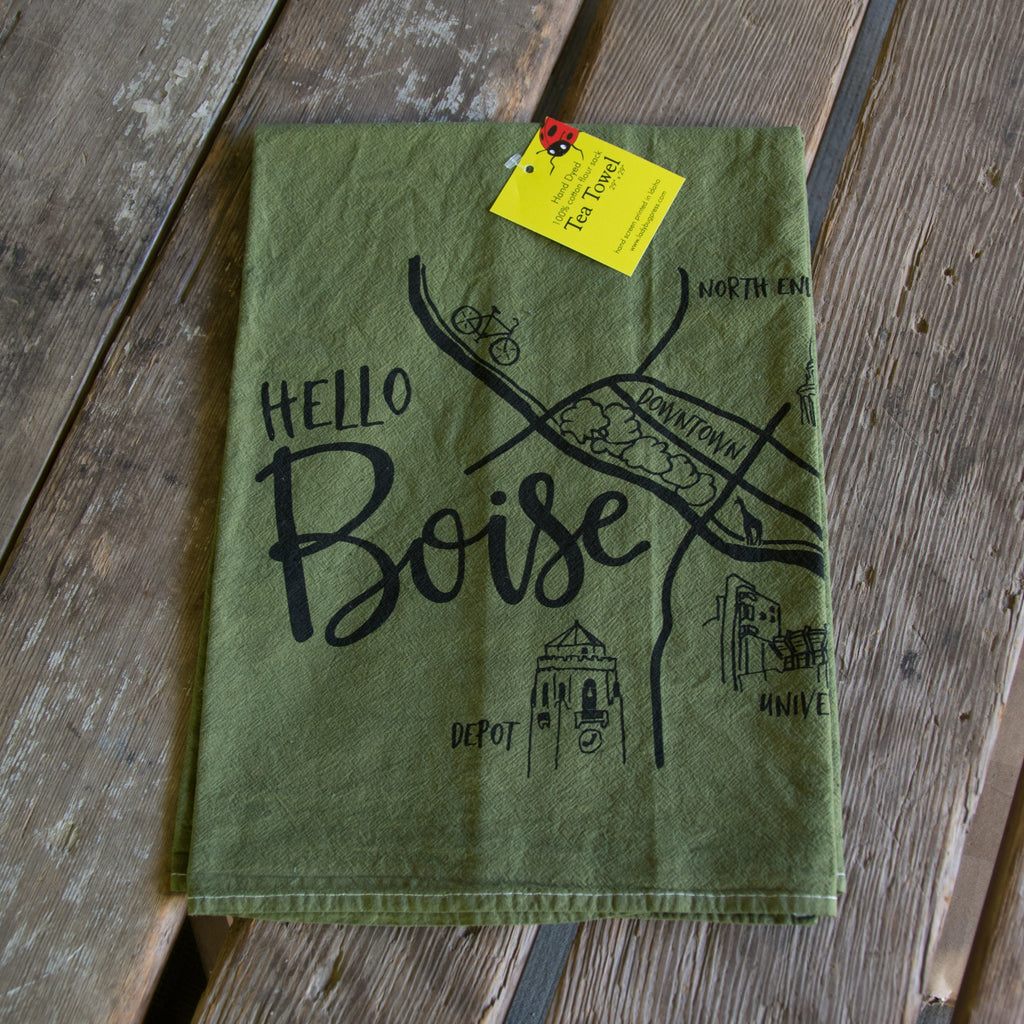 Dyed Boise Map Tea Towel, Screen Printed flour sack towel