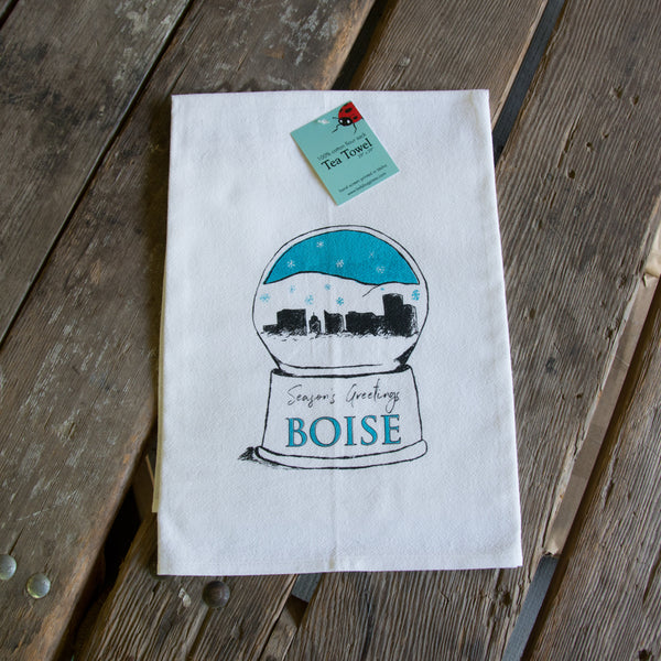 Boise Snowglobe Tea Towel, Screen Printed flour sack towel