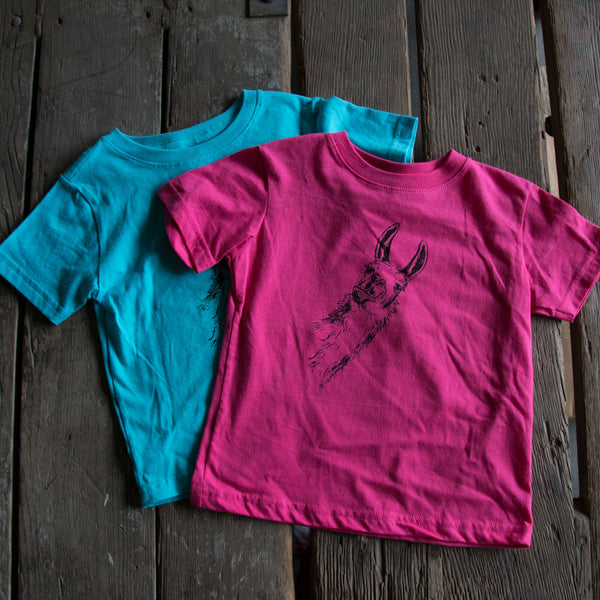 Llama Kids Shirt, eco-friendly waterbased inks, toddler sizes