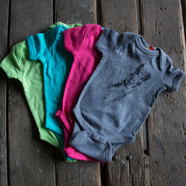 Llama onesie, eco-friendly waterbased inks