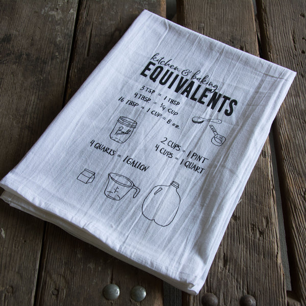 Baking Equivalents Tea Towel, Screen Printed flour sack towel