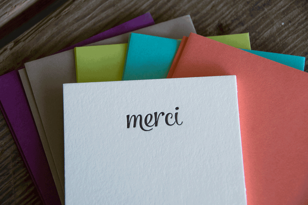 Merci Stationery Set, 10 pack, letterpress printed eco friendly.