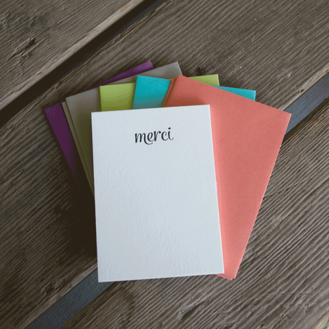 Merci Stationery Set, 10 pack, letterpress printed eco friendly.