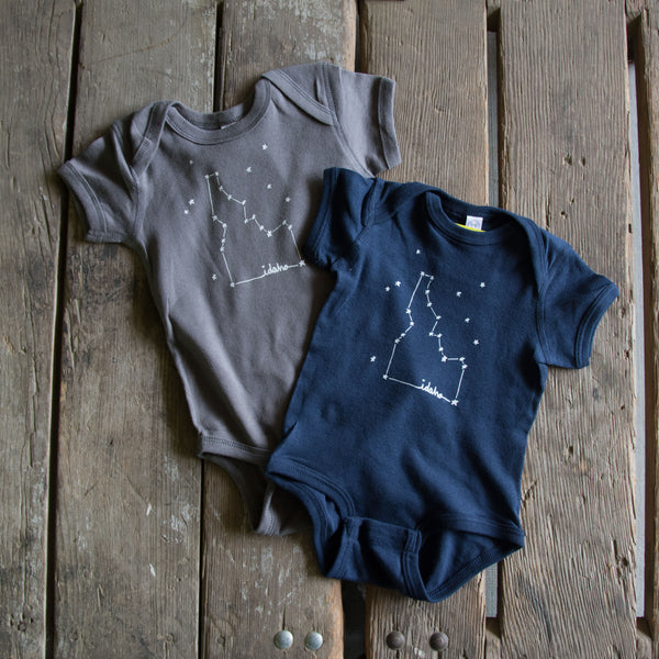 Idaho Constellation Onesie, eco-friendly waterbased inks