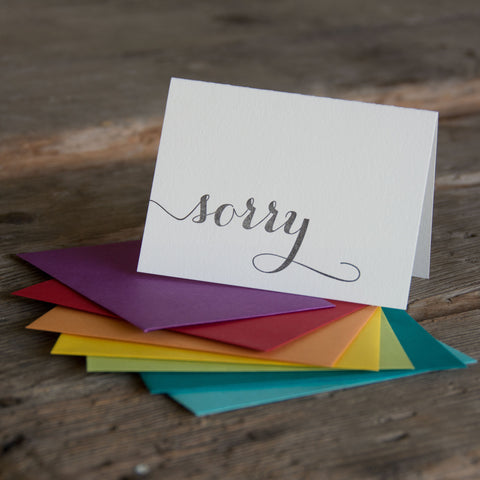 Sorry card, letterpress printed card. Eco friendly