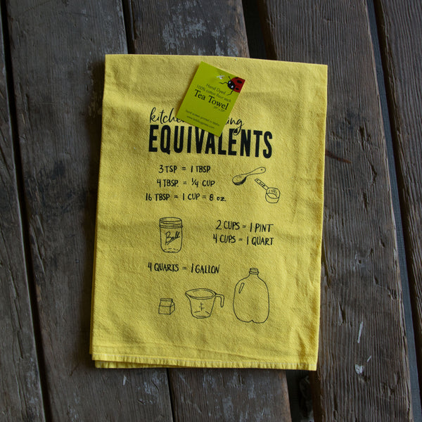 Dyed Baking Equivalents Tea Towel, Screen Printed flour sack towel