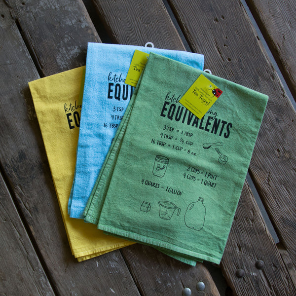 Dyed Baking Equivalents Tea Towel, Screen Printed flour sack towel