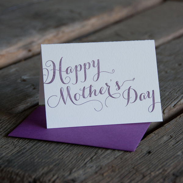 Happy Mothers Day Script lettering, letterpress printed card. Eco friendly