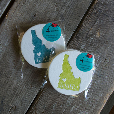 Idaho Heart Coasters, (Letterpress printed, 3.5 inches) set of 4