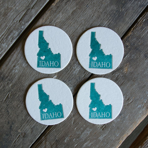 Idaho Heart Coasters, (Letterpress printed, 3.5 inches) set of 4