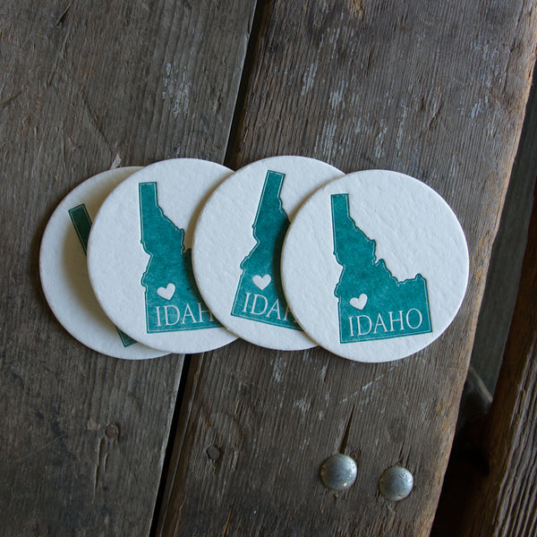 Idaho Heart Coasters, (Letterpress printed, 3.5 inches) set of 4