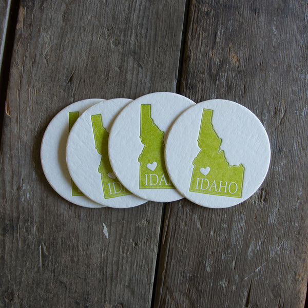 Idaho Heart Coasters, (Letterpress printed, 3.5 inches) set of 4