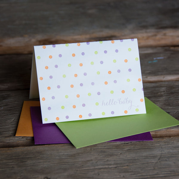 Dots hello baby letterpress cards, letterpress printed card. Eco friendly