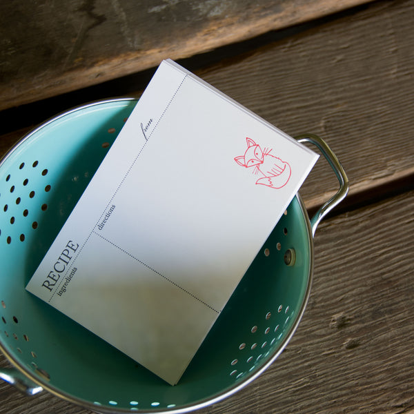 Fox Recipe Cards, modern design (Letterpress printed, 4x6 inches)