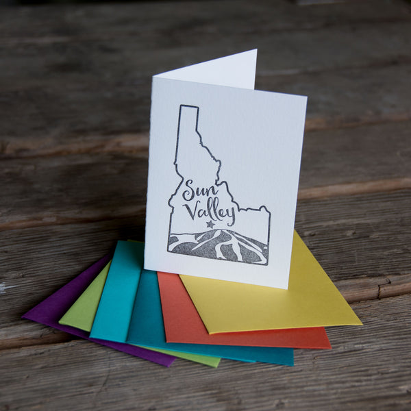 Sun Valley Idaho, Baldy Mountain letterpress printed card eco friendly