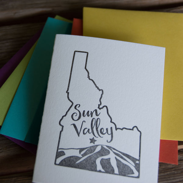 Sun Valley Idaho, Baldy Mountain letterpress printed card eco friendly
