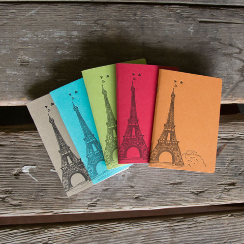 Eiffel Tower Notebook, hand drawn and staple bound, letterpress printed eco friendly