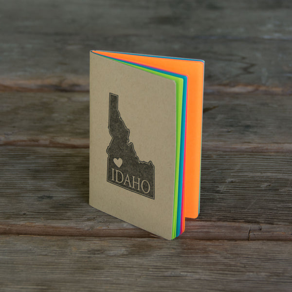 Idaho Notebook, staple bound, with heart, letterpress printed eco friendly