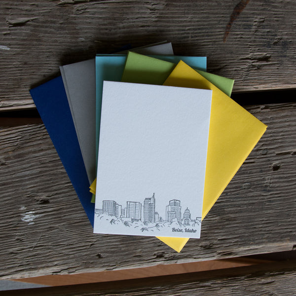 Boise Idaho Skyline Stationery Set, letterpress printed eco friendly