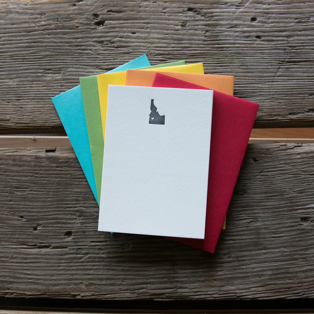Idaho Heart Note Cards 10 pack, letterpress printed eco friendly