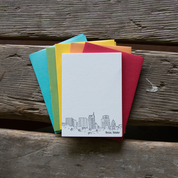 Boise Idaho Skyline Stationery Set, letterpress printed eco friendly