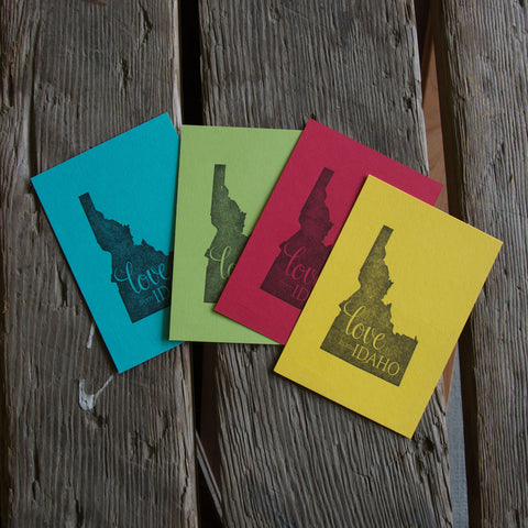 Love from Idaho Postcard, letterpress printed eco friendly