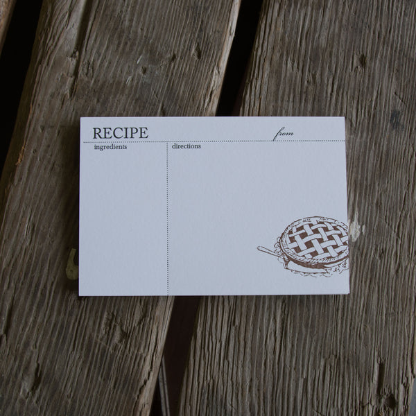 Pie RECIPE CARDS, modern design (Letterpress printed, 4x6 inches)
