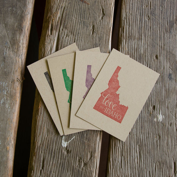 Love from Idaho Postcard, letterpress printed eco friendly