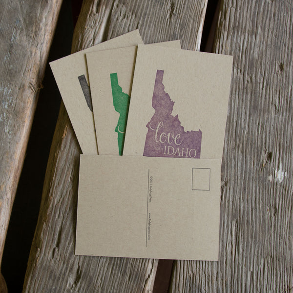 Love from Idaho Postcard, letterpress printed eco friendly