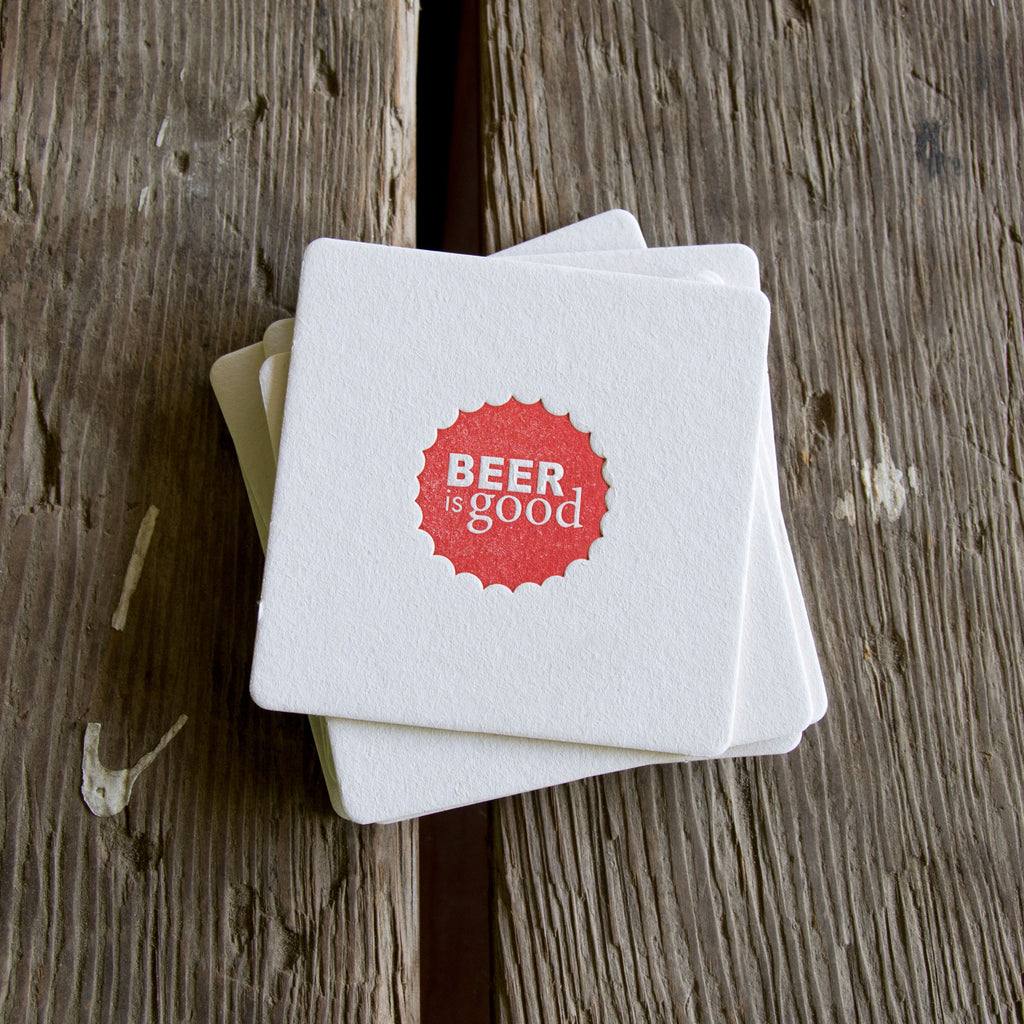 BEER is GOOD Coasters, modern beer cap design