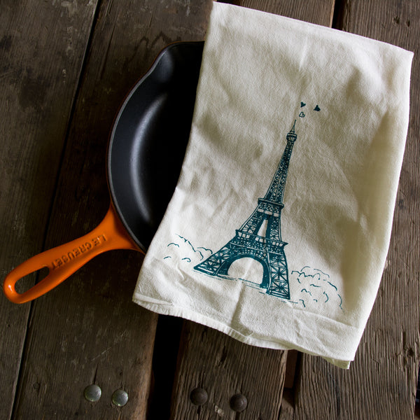 Eiffel Tower Tea Towel, Screen Printed flour sack towel
