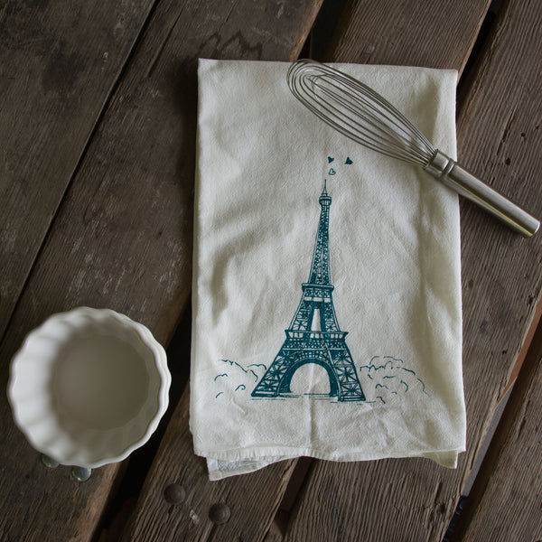 Eiffel Tower Tea Towel, Screen Printed flour sack towel