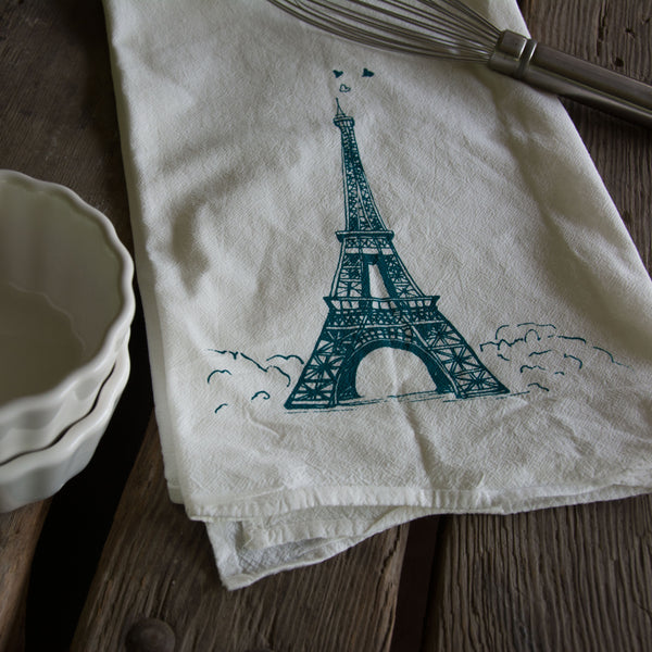 Eiffel Tower Tea Towel, Screen Printed flour sack towel