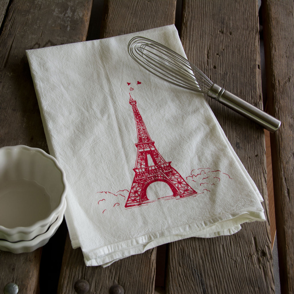 Eiffel Tower Tea Towel, Screen Printed flour sack towel
