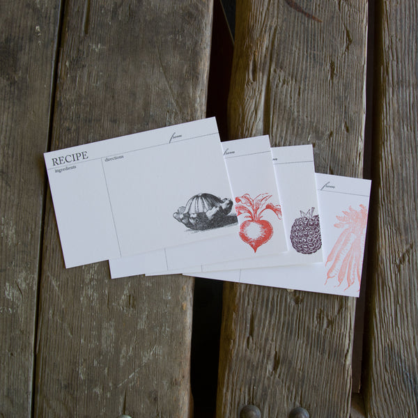 Farmer's Market RECIPE CARDS, modern design (Letterpress printed, 4x6 inches)