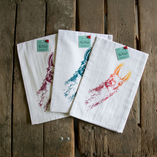 Llama Tea Towel, Screen Printed Flour Sack Towel