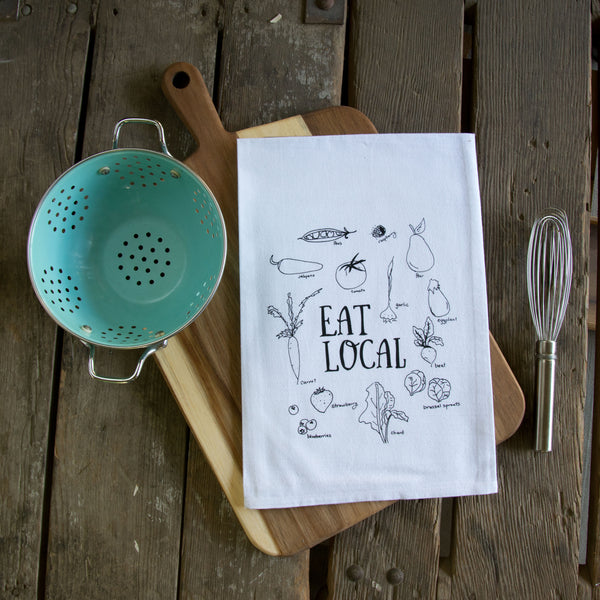 Eat Local Tea Towel, Screen Printed flour sack towel