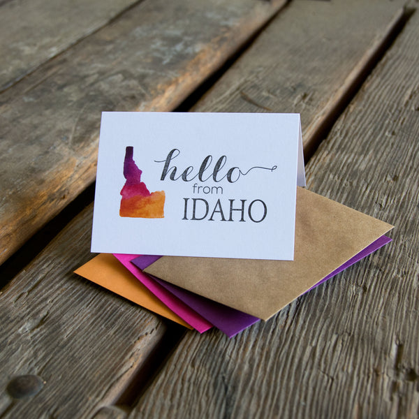 Hello from Idaho, letterpress printed eco friendly
